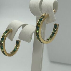 Shades of Green Crystals In/Out Gold Hoop Earrings Made w/ Swarovski Crystals